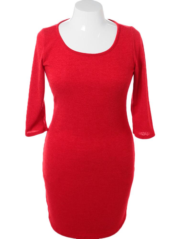 Plus Size Soft Sweater Red Cocktail Dress