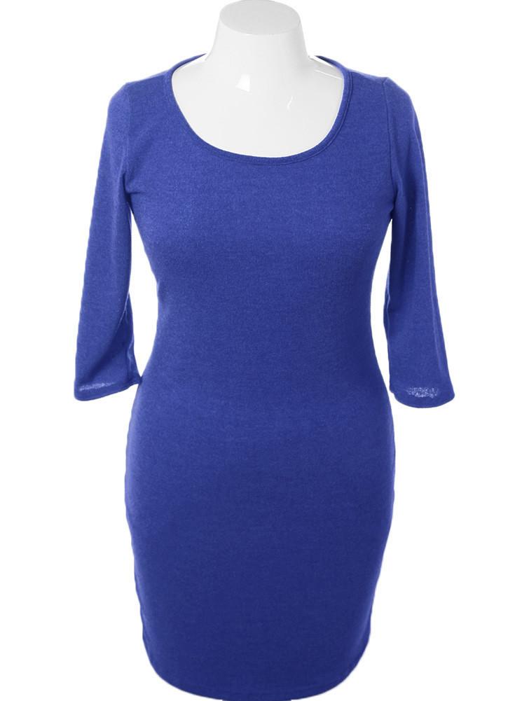 Plus Size Soft Sweater Blue Cocktail Dress