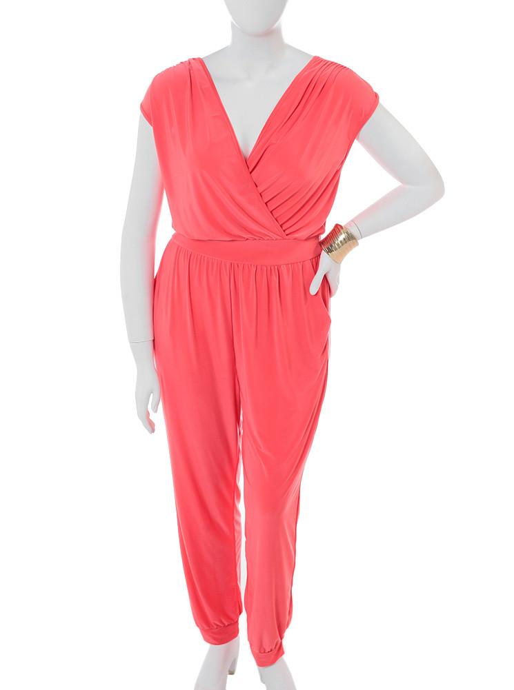 Plus Size Pleasure Trip Coral Jumpsuit