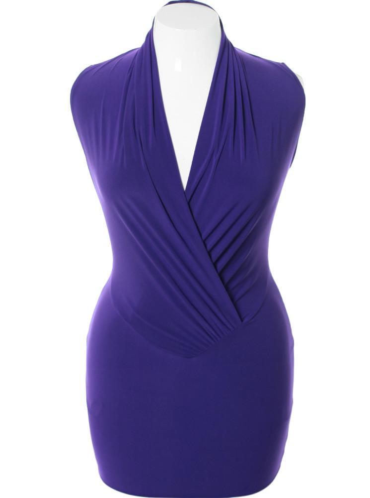 Plus Size Sexy Surplice Front Purple Dress