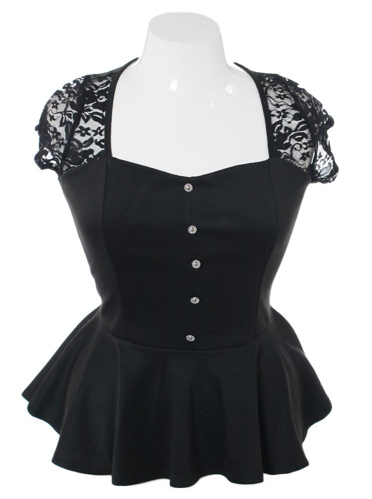 Plus Size Peplum Lace Black Top