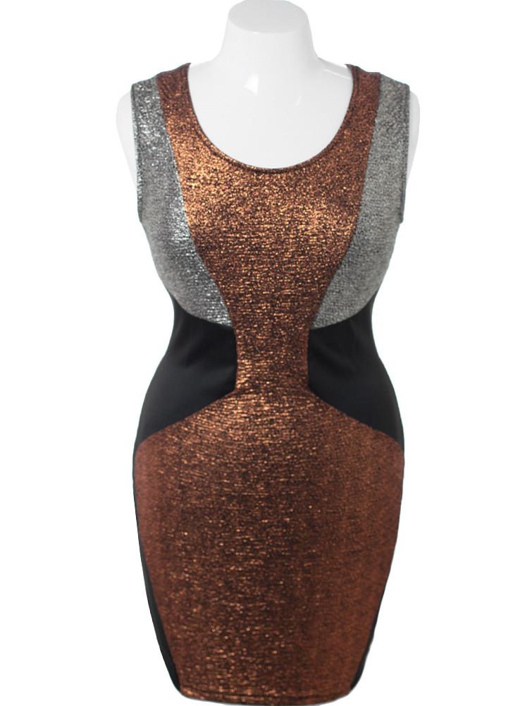 Plus Size Sparkling Copper Silver Bodycon Dress