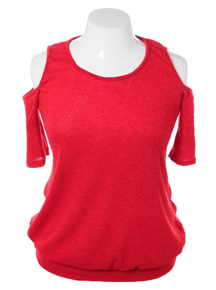 Plus Size Soft Open Shoulder Red Top