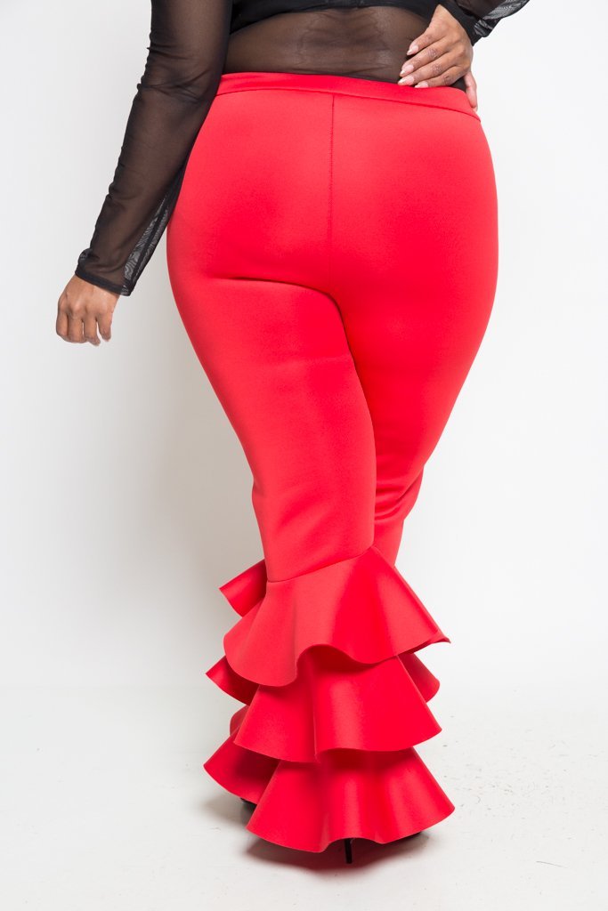 Plus Size Ruffled Layered Solid Pants