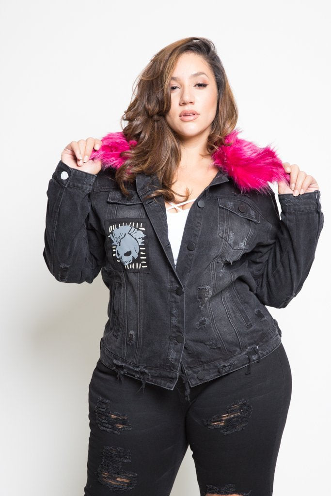 Plus Size Black And Pink Fur Jacket