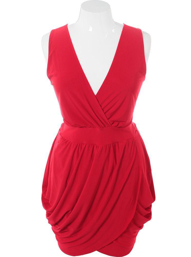 Plus Size V Neck Red Bubble Dress