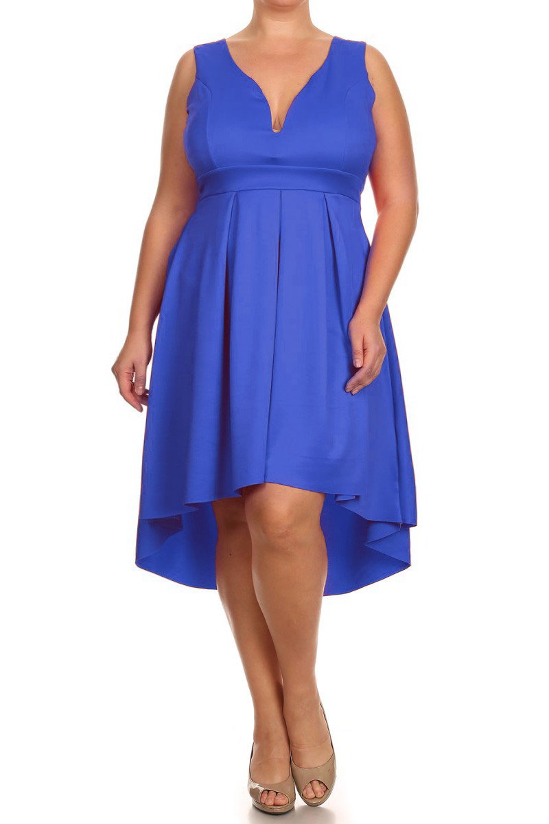 Plus Size Beautiful Hi-Lo Pleat Flare Dress [SALE]
