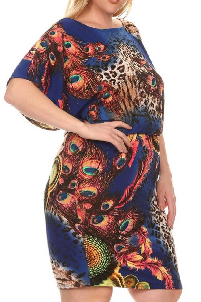 Plus Size Mixed Animal Print Midi Dress In A Relaxed Fit - Blue