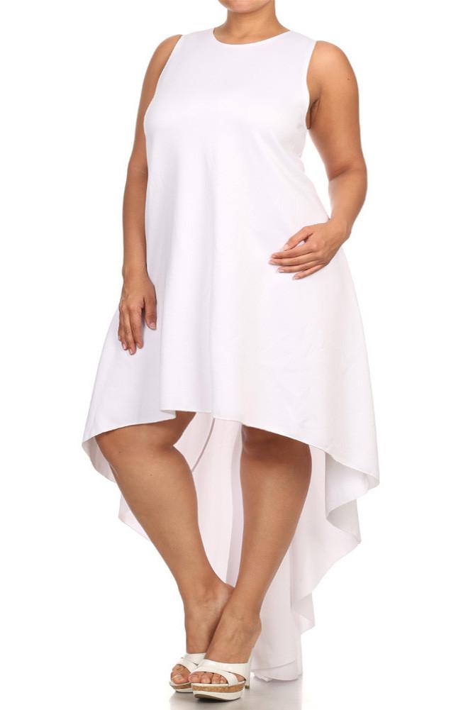 Plus Size Dip Hem Chic White Maxi Shirt Dress