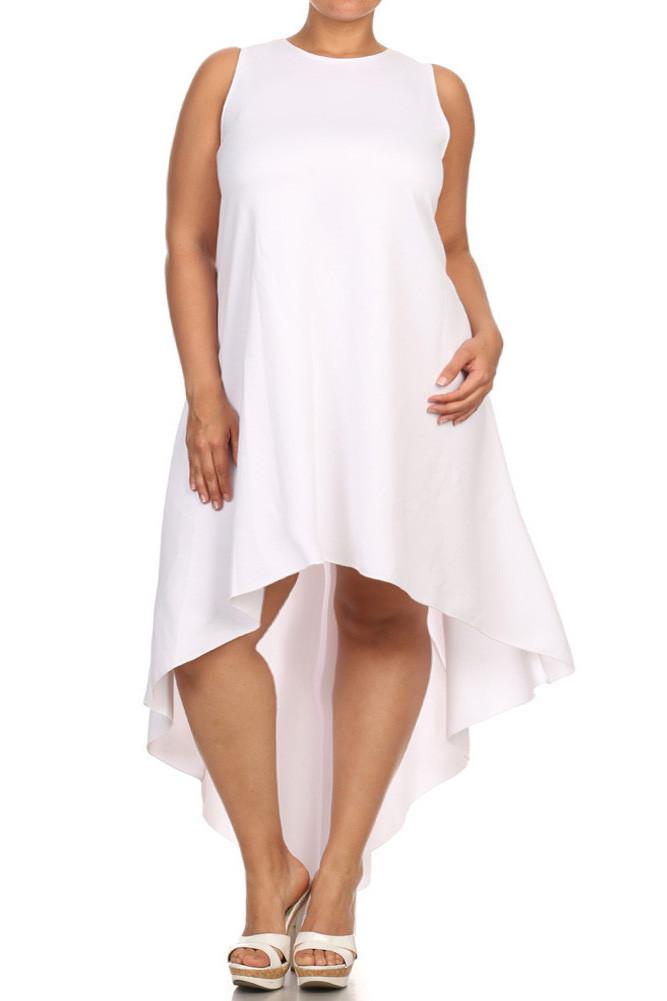 Plus Size Dip Hem Chic White Maxi Shirt Dress