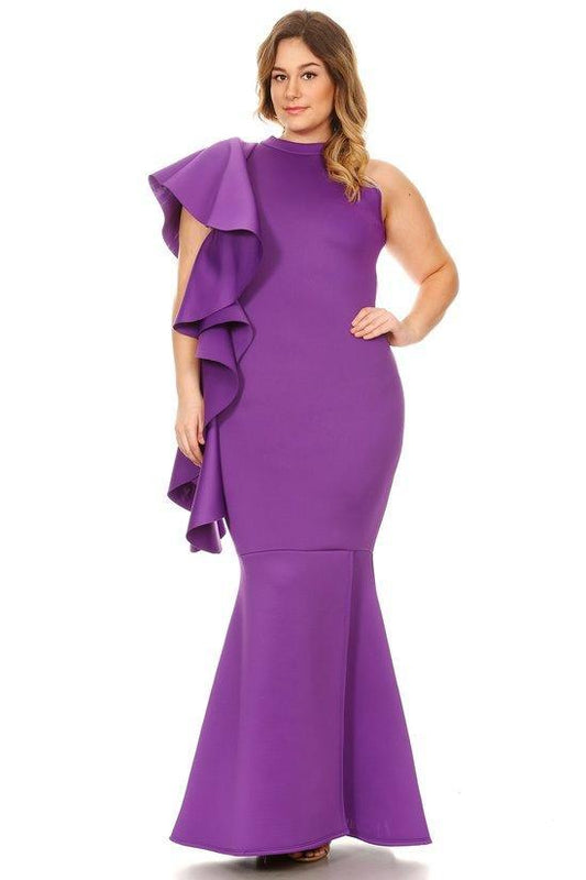 Plus Size Glamour Sleeve Mermaid Maxi Dress