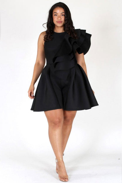 Plus Size Runway Tiered Techno Solid Romper