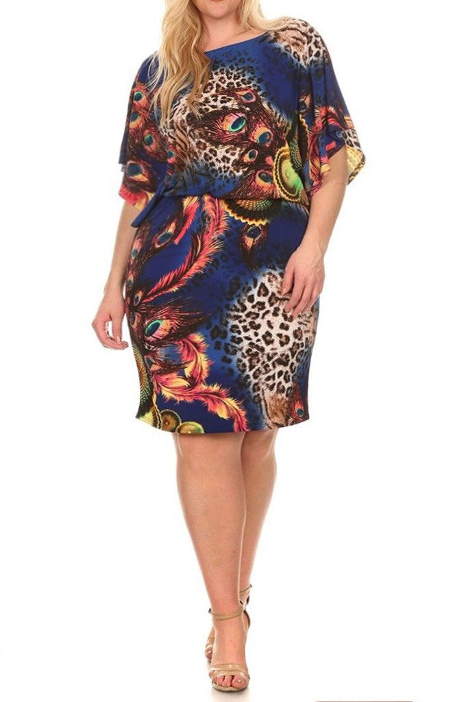 Plus Size Mixed Animal Print Midi Dress In A Relaxed Fit - Blue