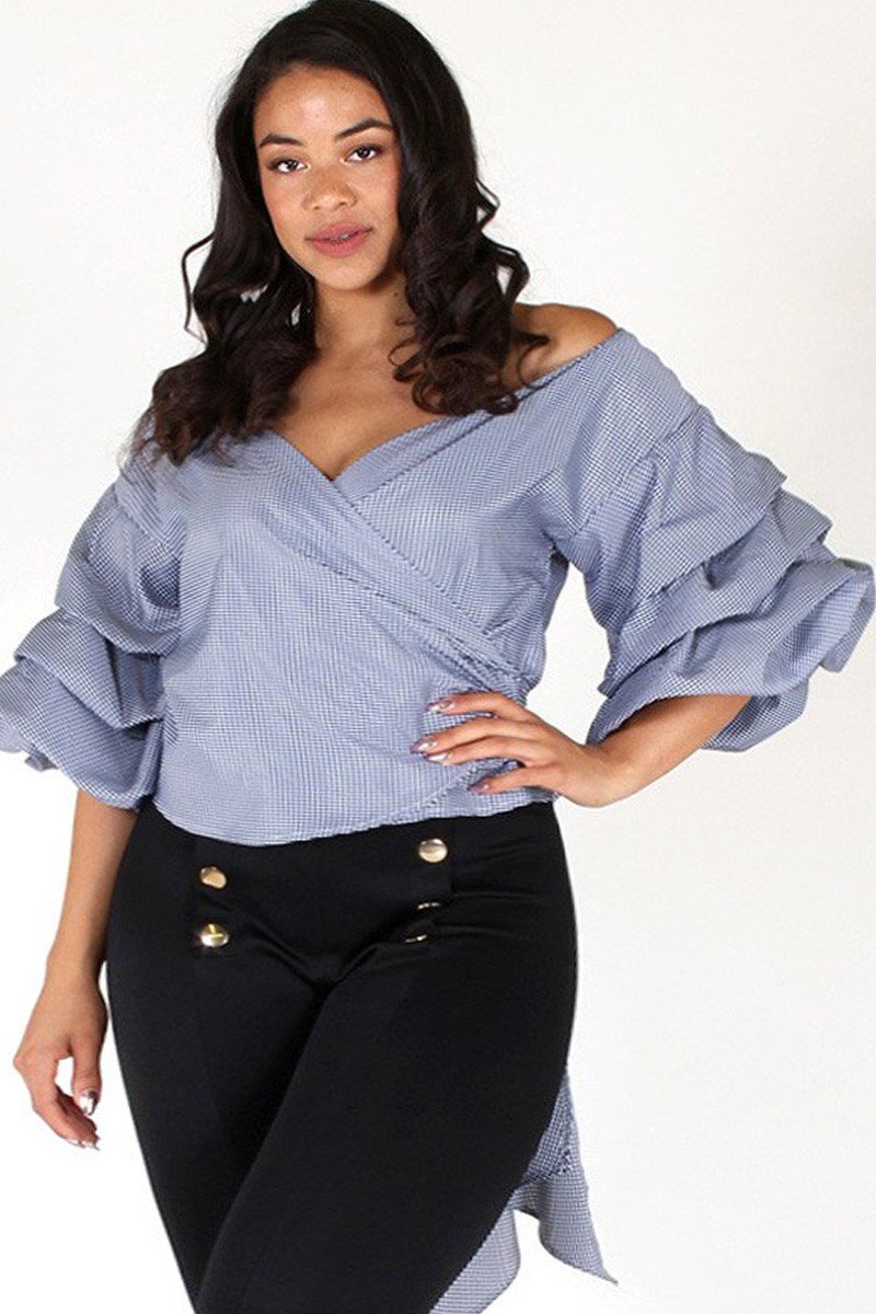 Plus Size Bow Cutie Wrap Ruffled Top