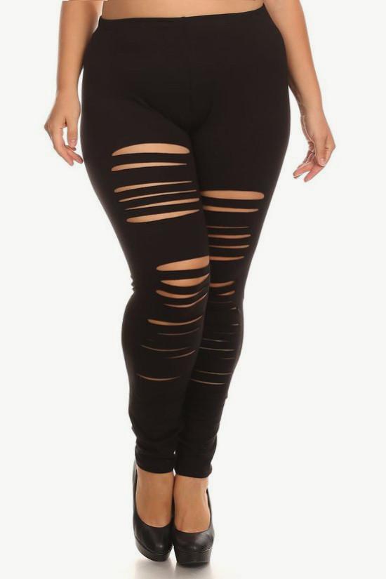 Plus Size Slashed Detail High Waist Leggings