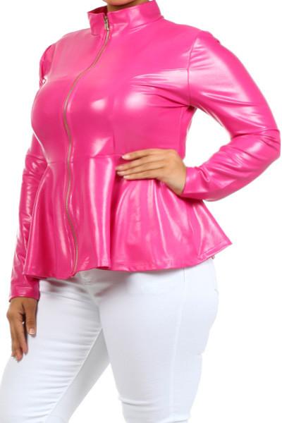 Plus Size Leather Mock Collar Peplum Jacket