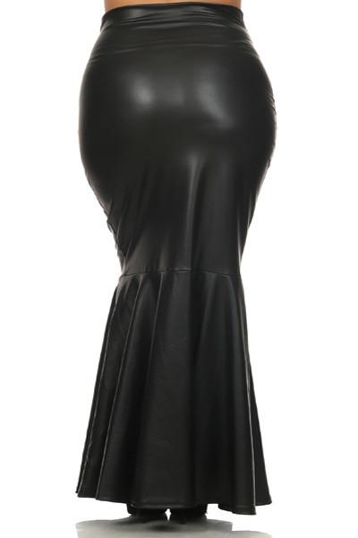 Plus Size Sexy Curve Mermaid Faux Leather Maxi Skirt