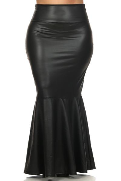 Plus Size Sexy Curve Mermaid Faux Leather Maxi Skirt