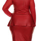 Plus Size Mesh Long Sleeve Leather Peplum Dress