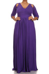 Plus Size Solid Cut Out Shoulder Slit Maxi