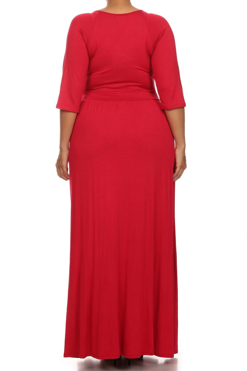 Plus Size Solid Cut Out Shoulder Slit Maxi