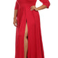Plus Size Solid Cut Out Shoulder Slit Maxi