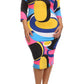 Plus Size Colorful Abstract Bodycon Boat Neck Dress