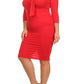 Plus Size Solid 3/4 Sleeve Midi In A Body-con Style With A Neck Dress