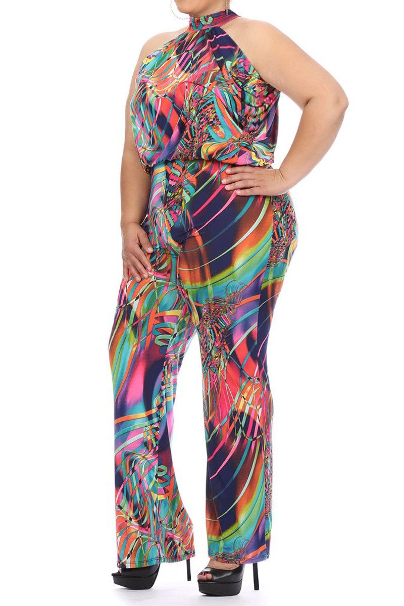 Plus Size Sexy Colorful Party Relaxed Fit Halter Jumpsuit