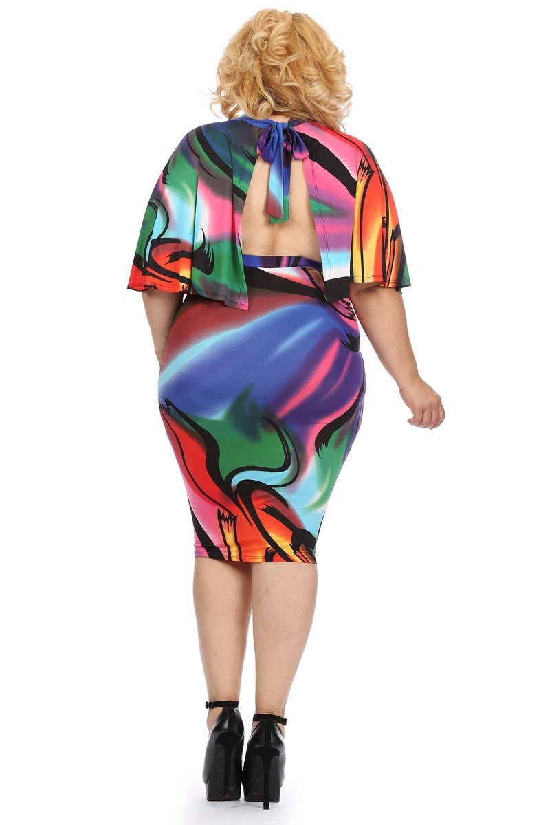 Plus Size Sexy Abstract Two Piece Midi Dress