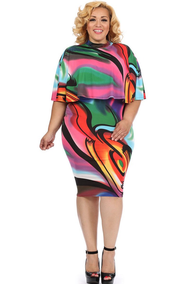 Plus Size Sexy Abstract Two Piece Midi Dress