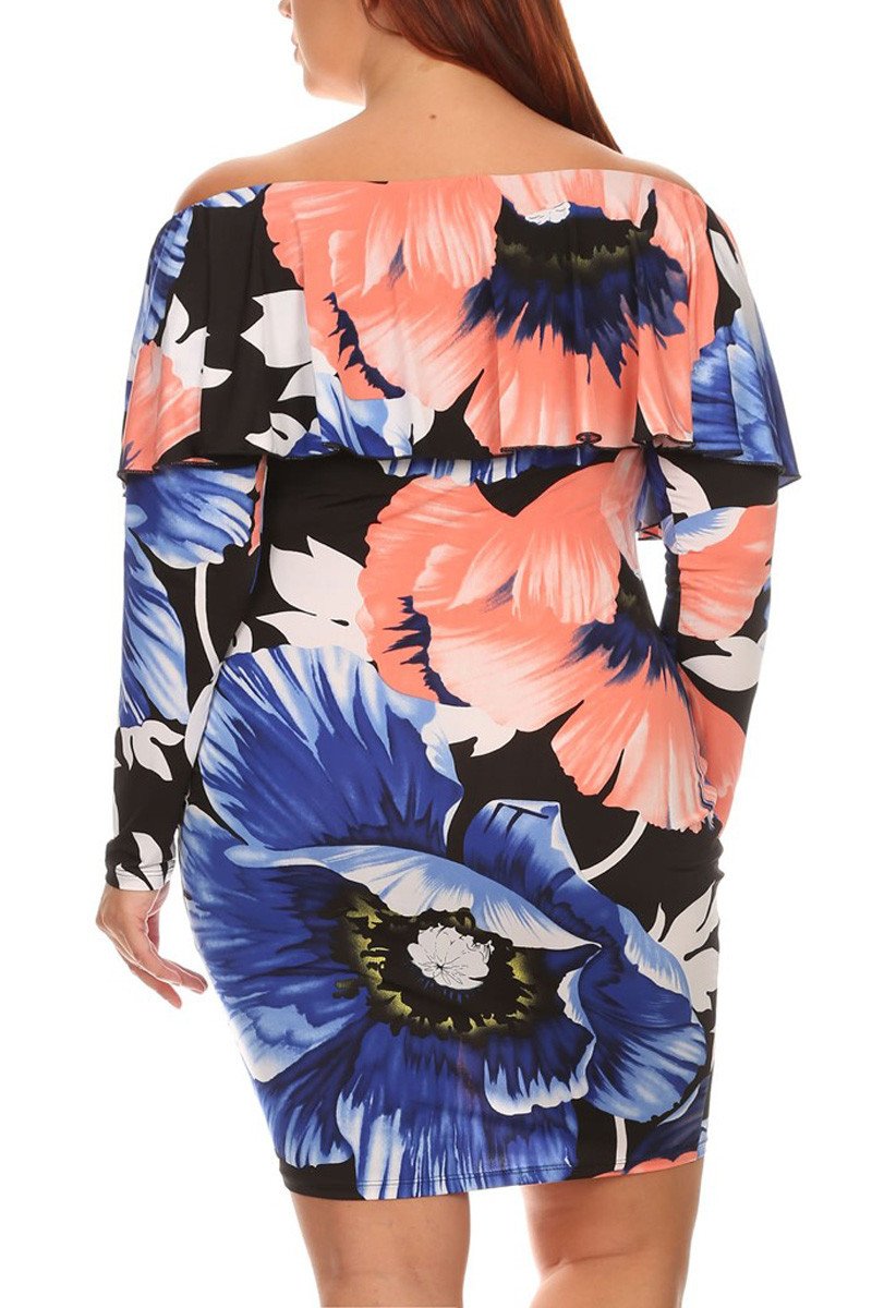 Plus Size Island Queen Floral Off Shoulder Dress