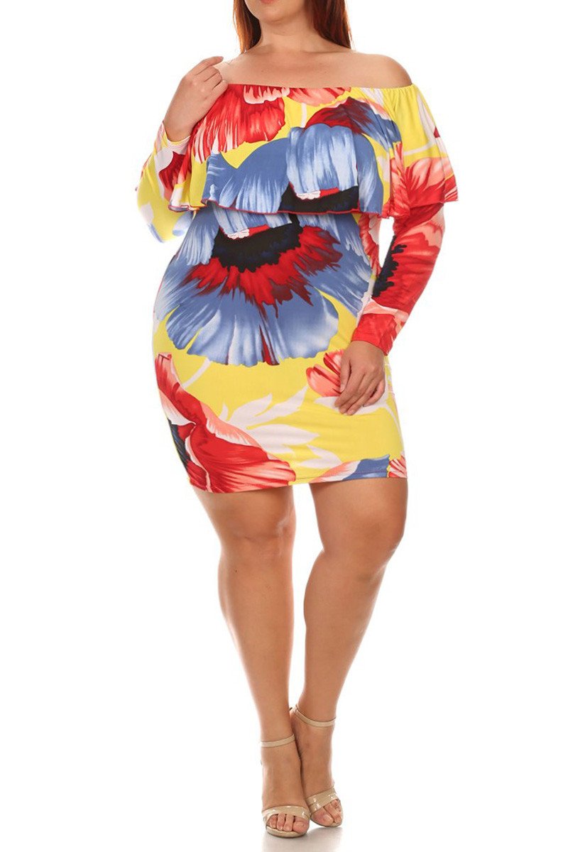 Plus Size Island Queen Floral Off Shoulder Dress