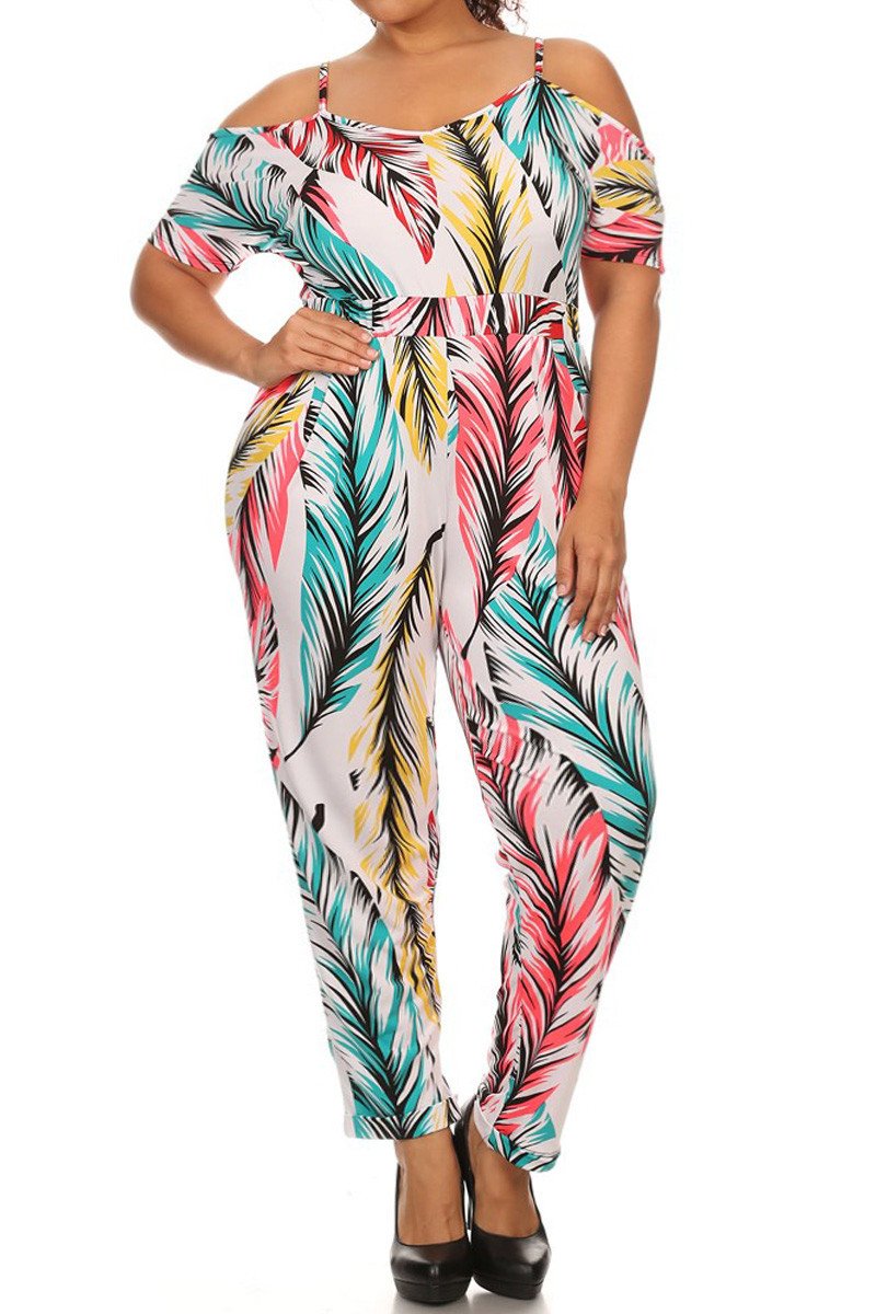 Plus Size Off Shoulder Cute Feather Jumpsuit [SALE]