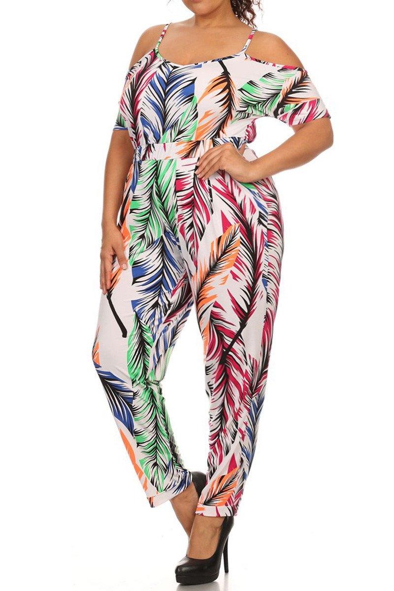 Plus Size Off Shoulder Cute Feather Jumpsuit [SALE]