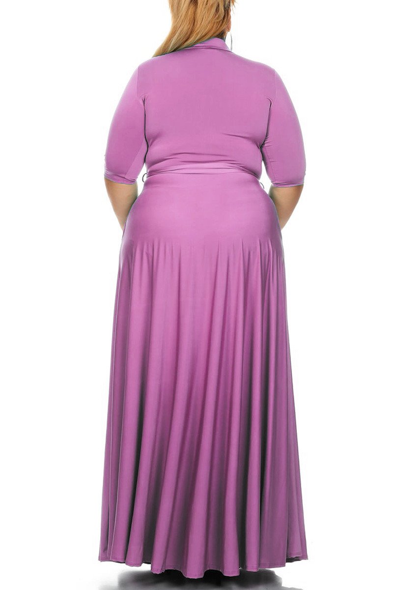 Plus Size Solid Poly Stretch Wrap A-Line Maxi Dress