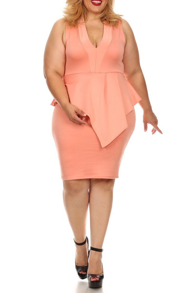 Plus Size Sleeveless Peplum Bodycon Dress [SALE]