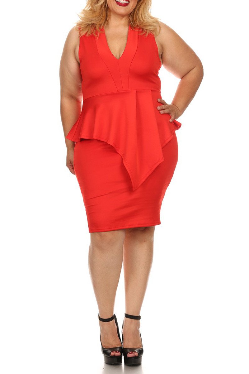 Plus Size Sleeveless Peplum Bodycon Dress [SALE]