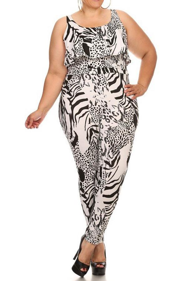 Plus Size Layered Abstract Animal Printed Body Con - B&W