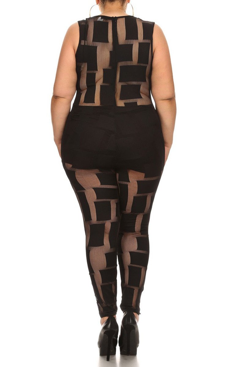 See Through Alluring Mesh Panels Plus Size Jumpsuit