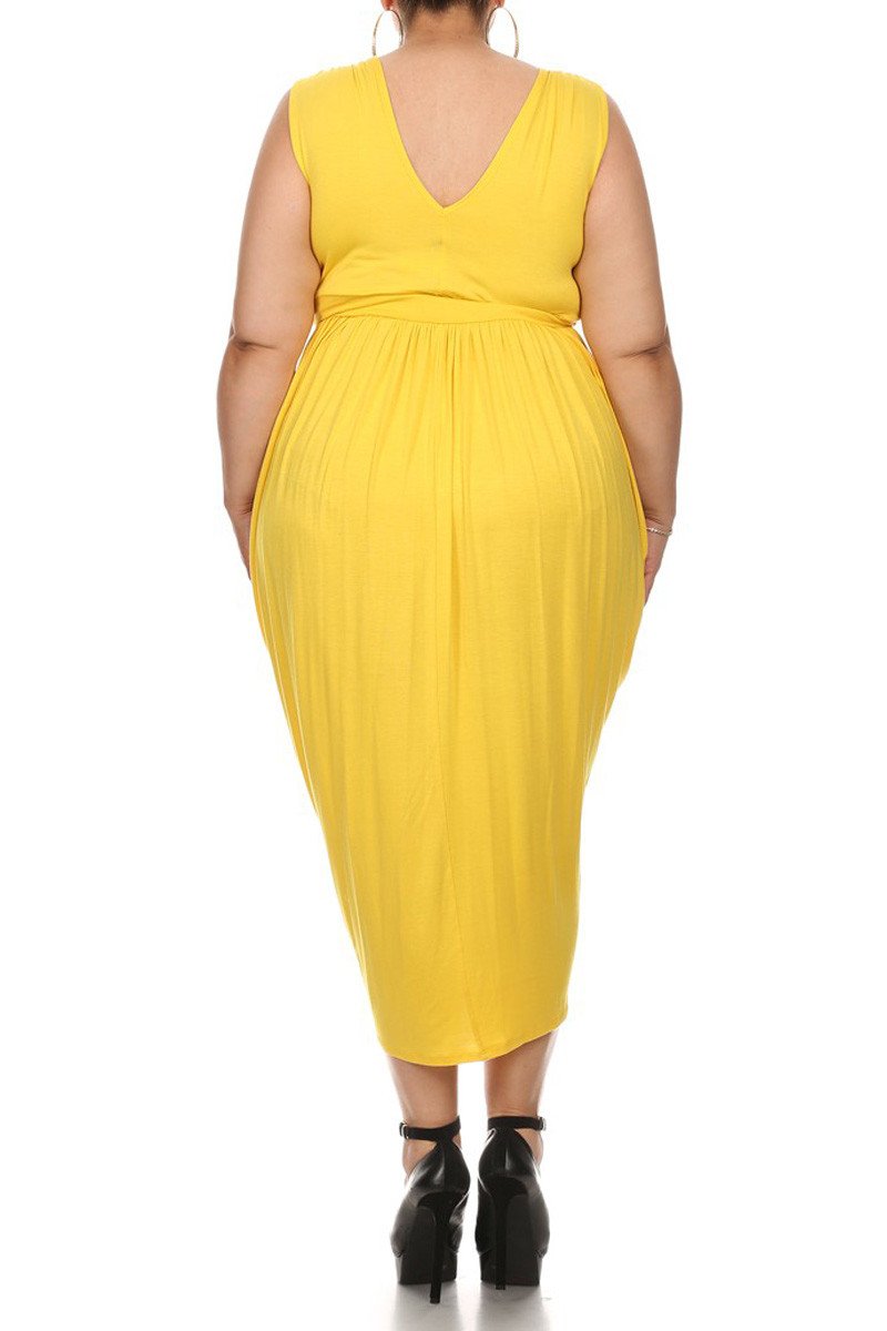 Tulip Skirt Surplice Neckline Plus Size Midi Dress