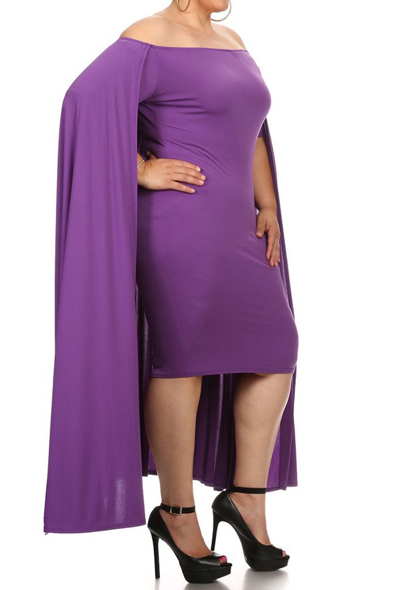 Plus Size Ravishing Off The Shoulder Cape Dress [SALE]