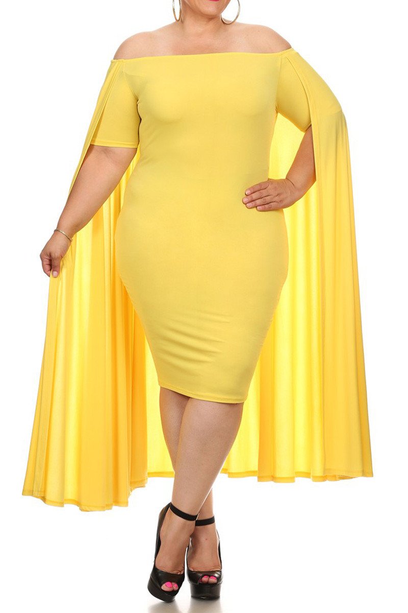 Plus Size Ravishing Off The Shoulder Cape Dress [SALE]