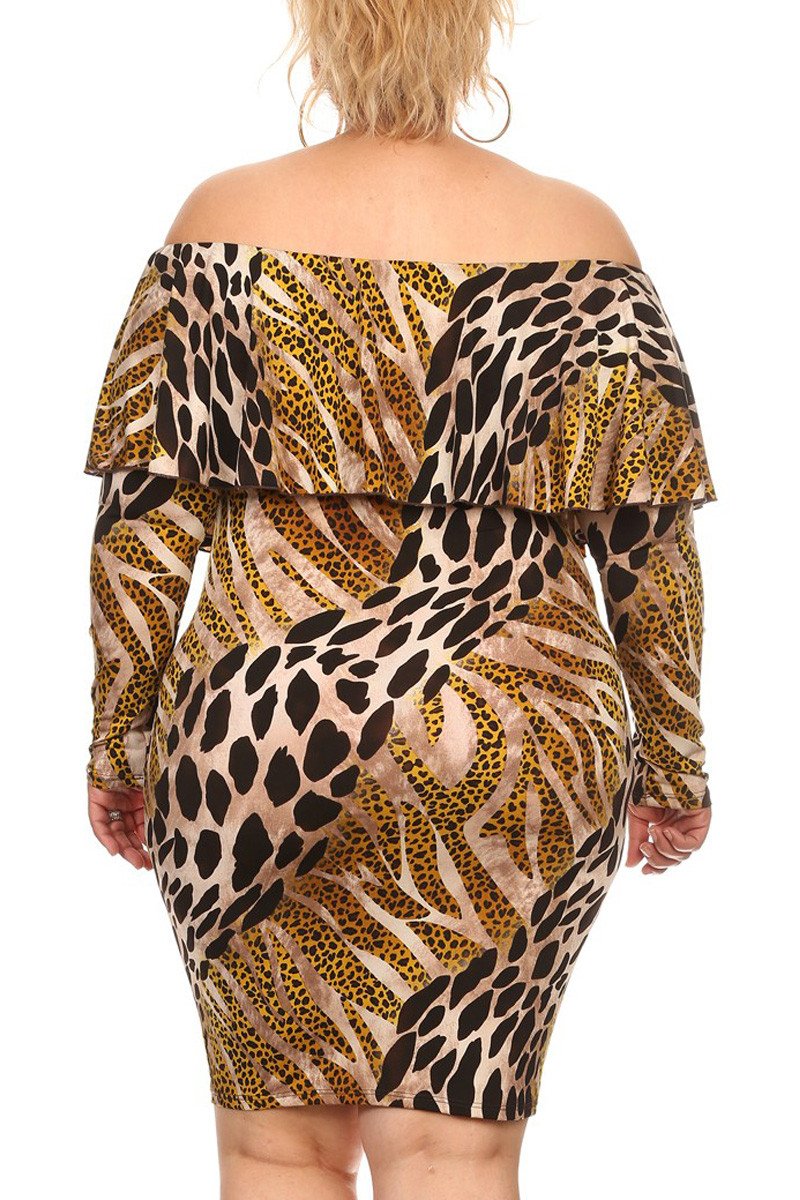 Wild Heart Leopard Print Off Shoulder Plus Size Dress
