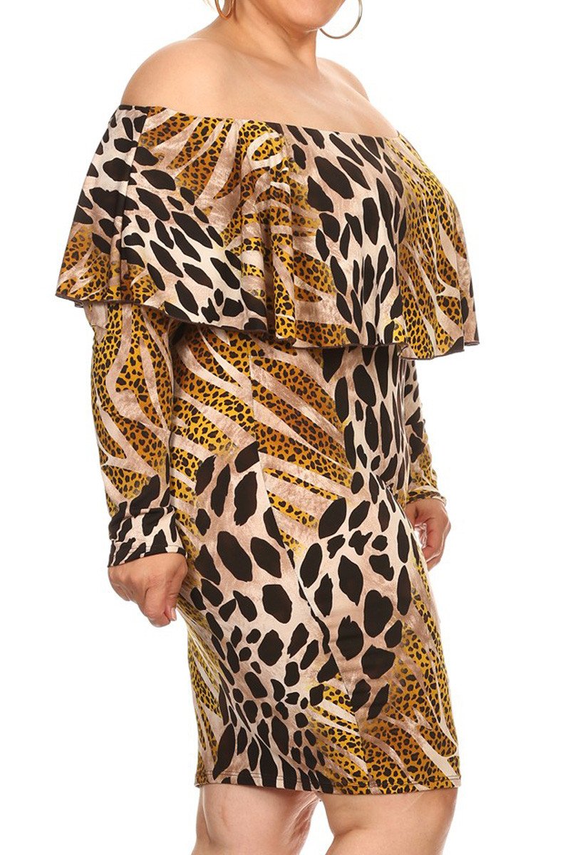 Wild Heart Leopard Print Off Shoulder Plus Size Dress