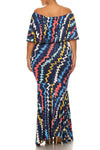 Vivid Zigzag Print Crop Top Plus SizeMaxi Skirt Set