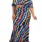 Vivid Zigzag Print Crop Top Plus SizeMaxi Skirt Set