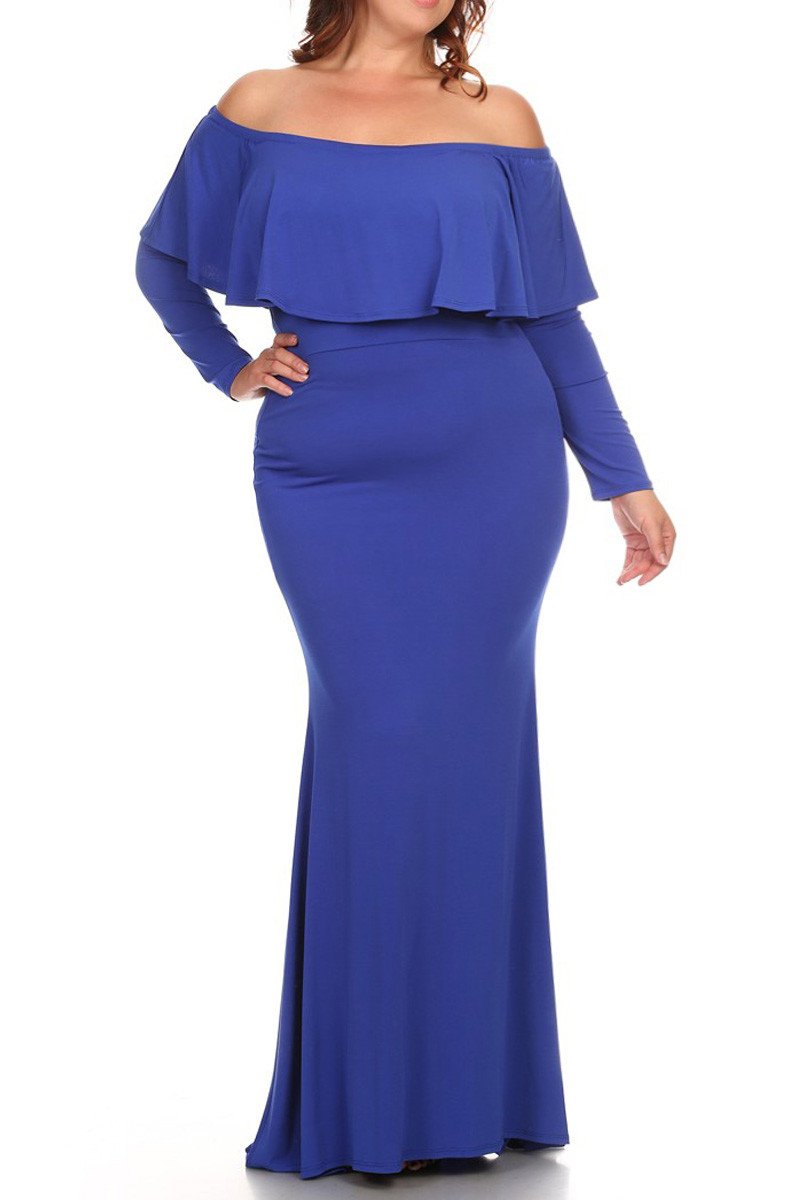 Plus Size Solid Long Sleeve Maxi Dress In A Relaxed Style