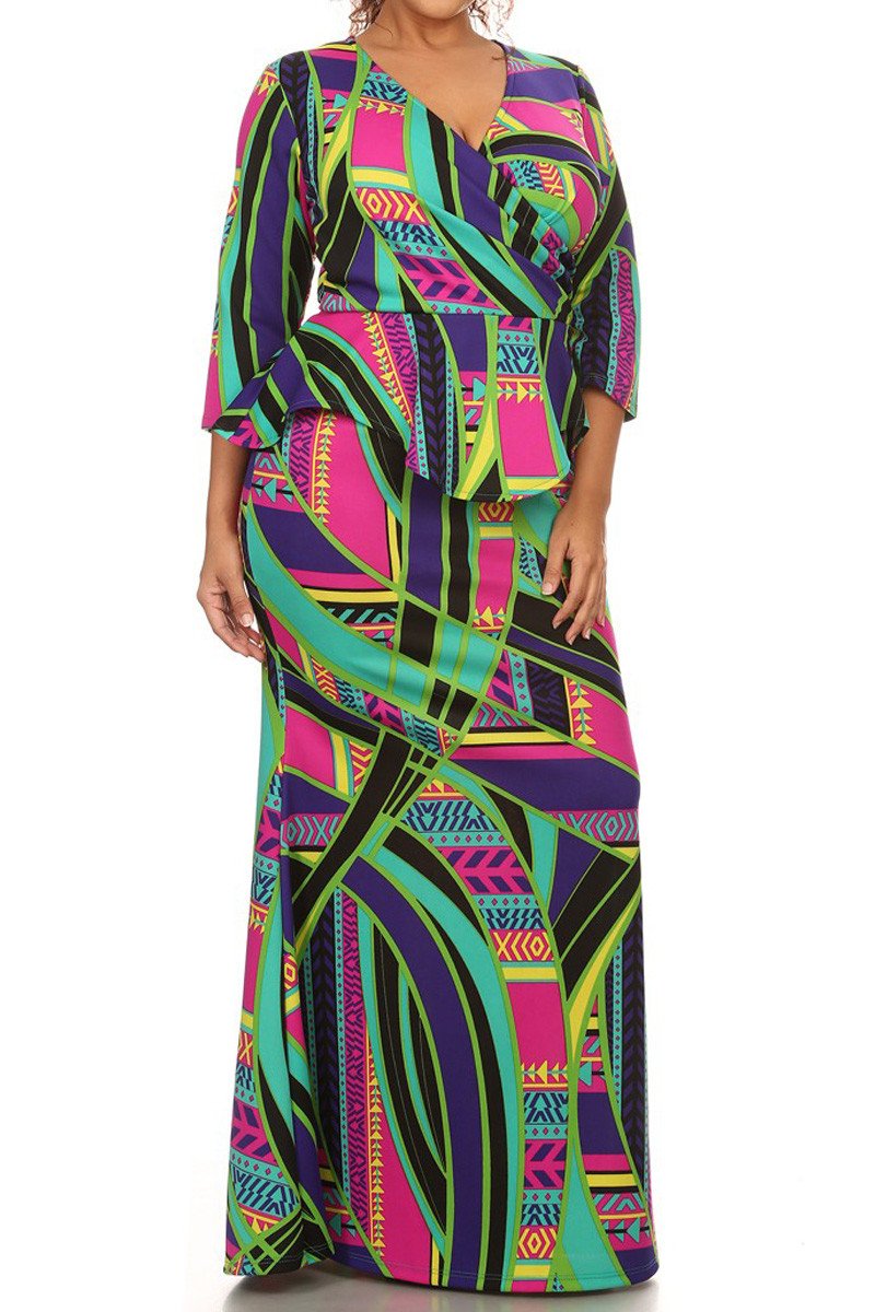 Plus Size Colorful Fashionista Peplum Maxi Dress