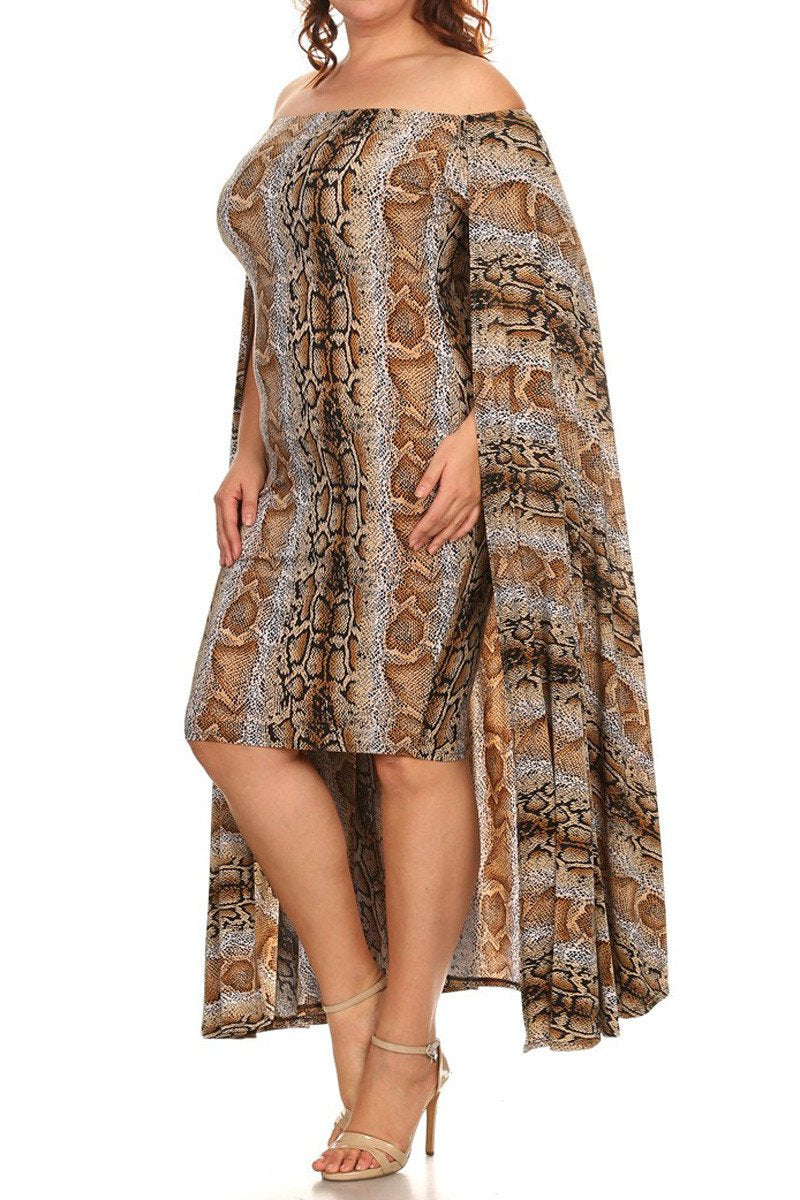 Plus Size Rattlesnake Sexy Cape Bodycon Dress